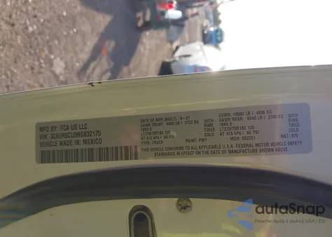 2021 Ram 2500 Tradesman 4X4 6'4 Box z USA, uszkodzony, nr VIN 3C6UR5CL0MG632175